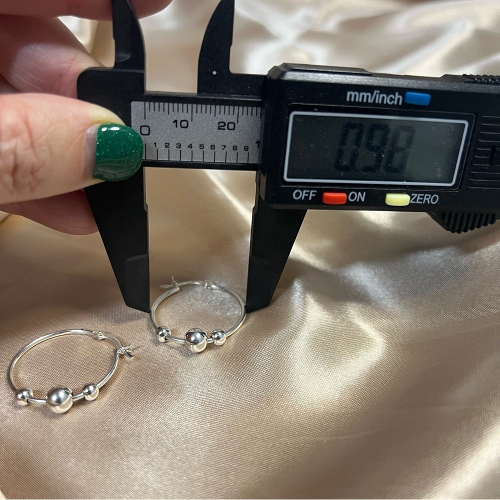 Sterling Silver Three 3 Ball Bead Hoop Earrings Classic Everyday Hoops - Picture 5 of 8